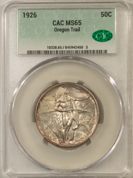 CAC Approved Coins 1926 OREGON TRAIL COMMEMORATIVE HALF DOLLAR CACG MS-65 PREMIUM QUALITY+ GEM, CAC