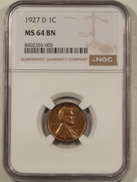 Lincoln Cents (Wheat) 1927-D LINCOLN CENT – NGC MS-64 BN, FLASHY, LOOKS GEM & PREMIUM QUALITY!