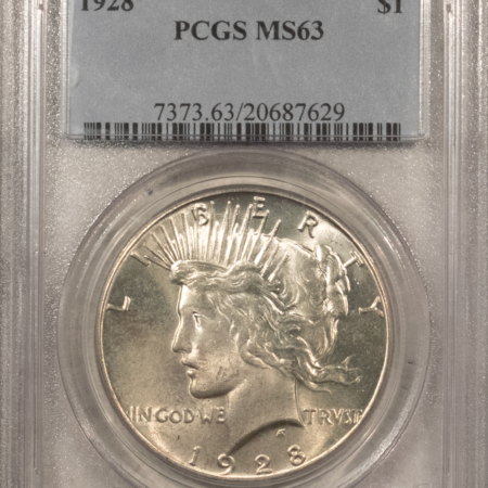 Dollars 1928 $1 PEACE DOLLAR – PCGS MS-63, CHOICE SATINY ORIGINAL WHITISH KEY-DATE!