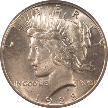 Dollars 1928 $1 PEACE DOLLAR – PCGS MS-63, CHOICE SATINY ORIGINAL WHITISH KEY-DATE!