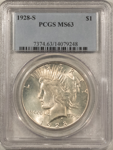 Dollars 1928-S $1 PEACE DOLLAR – PCGS MS-63, ORIGINAL WHITE! NICE!