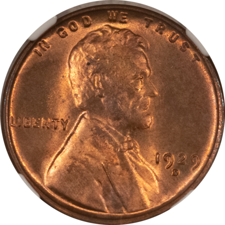 Lincoln Cents (Wheat) 1929-D LINCOLN CENT – NGC MS-64 RB, NEARLY FULL RED!