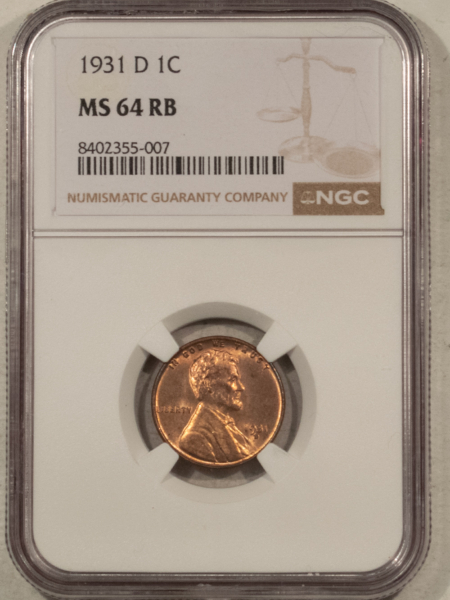 Lincoln Cents (Wheat) 1931-D LINCOLN CENT – NGC MS-64 RB, LOOKS RED! TOUGH DATE!
