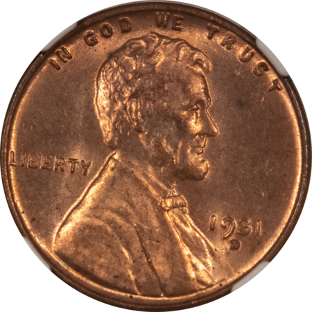 Lincoln Cents (Wheat) 1931-D LINCOLN CENT – NGC MS-64 RB, LOOKS RED! TOUGH DATE!