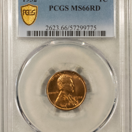 Lincoln Cents (Wheat) 1932 LINCOLN CENT – PCGS MS-66 RD, FIERY! PREMIUM QUALITY!