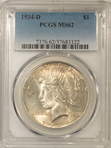 Dollars 1934-D $1 PEACE DOLLAR – PCGS MS-62