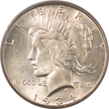 Dollars 1934-S $1 PEACE DOLLAR PCGS MS-62, CHOICE, ORIGINAL WHITE, PREMIUM QUALITY!