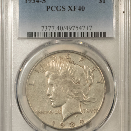 Dollars 1934-S $1 PEACE DOLLAR – PCGS XF-40, NICE ORIGINAL KEY-DATE!