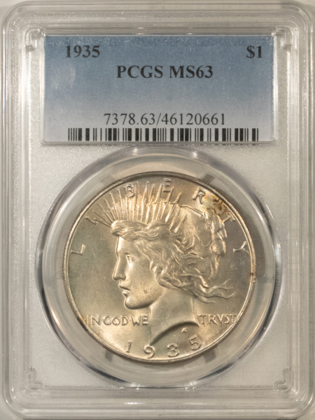 Dollars 1935 $1 PEACE DOLLAR – PCGS MS-63 ATTRACTIVE & CHOICE!