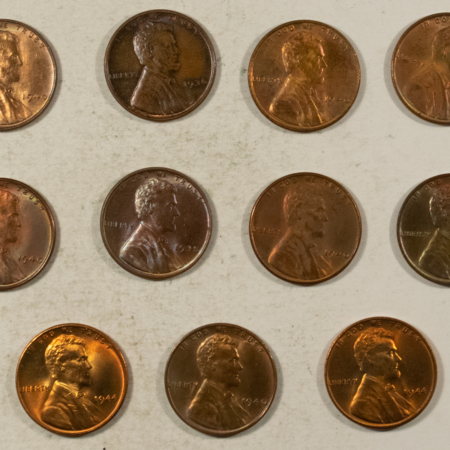 Lincoln Cents (Wheat) 1935 1936 1940 1942-D 1944 LINCOLN CENTS LOT/11 BEAUTIFULLY TONED BU’s NEAT LOT!