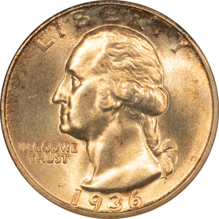 New Certified Coins 1936 WASHINGTON QUARTER – ANACS MS-64, OLD WHITE HOLDER, PRETTY & PQ