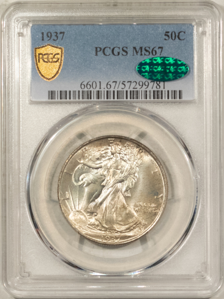 CAC Approved Coins 1937 WALKING LIBERTY HALF DOLLAR – PCGS MS-67, CAC APPROVED, FRESH & SUPERB!