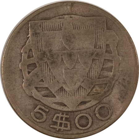 New Store Items 1937 PORTUGAL 5 ESCUDOS SILVER, KM#581 – CIRCULATED, KEY-DATE!