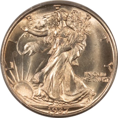 Half Dollars 1937-S WALKING LIBERTY HALF DOLLAR – PCGS MS-64, LOOKS GEM! PREMIUM QUALITY!