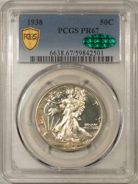 CAC Approved Coins 1938 PROOF WALKING LIBERTY HALF DOLLAR – PCGS PR-67, CAC APPROVED! SIMPLY LOVELY