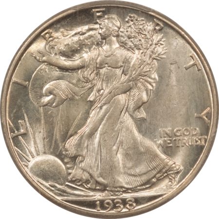 Half Dollars 1938-D WALKING LIBERTY HALF DOLLAR – PCGS MS-62, BLAST WHITE! KEY-DATE!