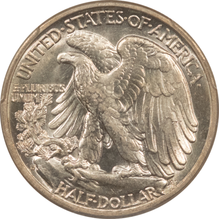 Half Dollars 1938-D WALKING LIBERTY HALF DOLLAR – PCGS MS-62, BLAST WHITE! KEY-DATE!