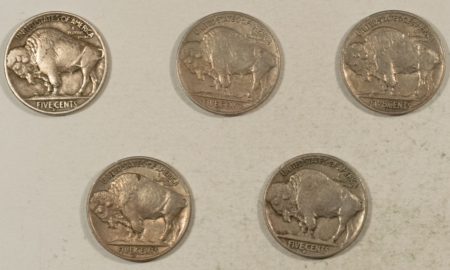 Buffalo Nickels 1938-D BUFFALO NICKELS, LOT OF 5 – NICE MOSTLY HIGH GRADE CIRCULATED EXAMPLES!