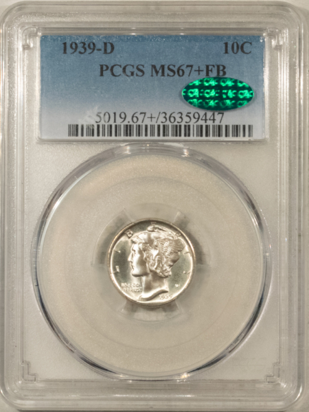 CAC Approved Coins 1939-D MERCURY DIME – PCGS MS-67+ FB, PRISTINE! CAC APPROVED!