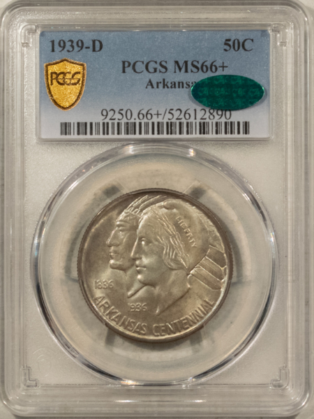 CAC Approved Coins 1939-D ARKANSAS COMMEMORATIVE HALF DOLLAR PCGS MS-66+ LOOKS 67 PQ, CAC APPROVED!