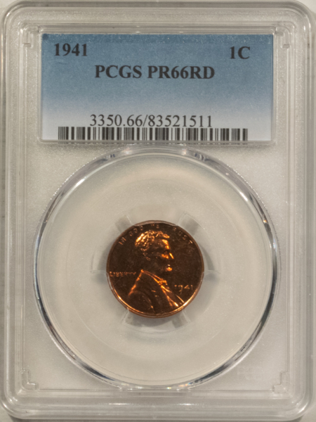 Lincoln Cents (Wheat) 1941 PROOF LINCOLN CENT – PCGS PR-66 RD, SUPERB!