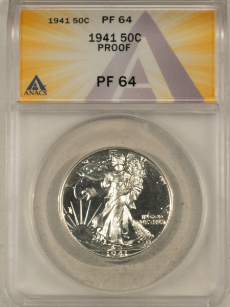 Half Dollars 1941 PROOF WALKING LIBERTY HALF DOLLAR – ANACS PF-64, WHITE & LOOKS GEM, PQ!