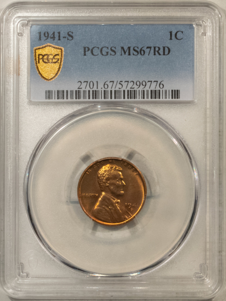 Lincoln Cents (Wheat) 1941-S LINCOLN CENT – PCGS MS-67 RD, SUPERB!