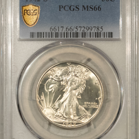 Half Dollars 1942-S WALKING LIBERTY HALF DOLLAR – PCGS MS-66, PREMIUM QUALITY!