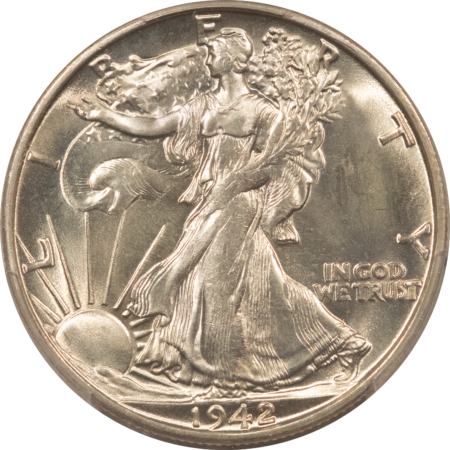 Half Dollars 1942-S WALKING LIBERTY HALF DOLLAR – PCGS MS-66, PREMIUM QUALITY!