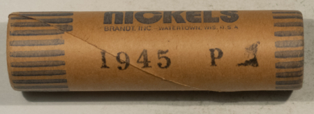 Coin Rolls 1945-P JEFFERSON SILVER WAR NICKELS – VINTAGE 40 COIN BU ROLL, IN VINTAGE WRAP