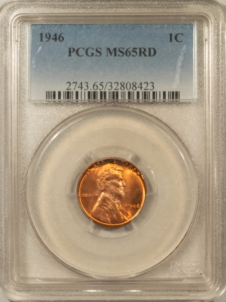 Lincoln Cents (Wheat) 1946 LINCOLN CENT – PCGS MS-65 RD, RED GEM