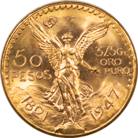 Bullion 1947 MEXICO GOLD 50 PESOS, GEM BRILLIANT UNCIRCULATED, 1.2057 OZ AGW, NICE!