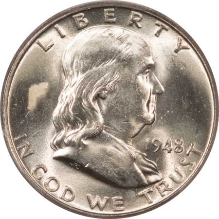 Franklin Halves 1948 FRANKLIN HALF DOLLAR PCGS MS-64 FBL BLAST WHITE (SPOT IS A STICKER REMNANT)
