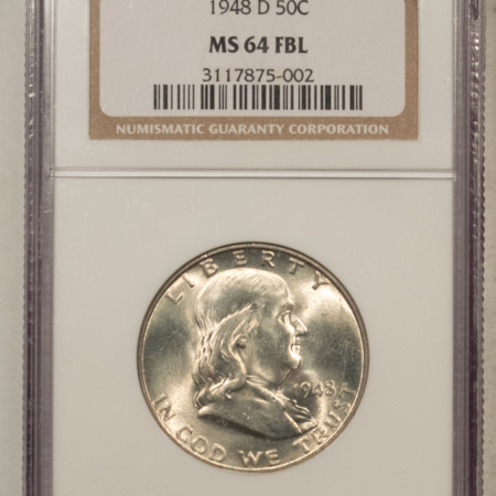 Franklin Halves 1948-D FRANKLIN HALF DOLLAR – NGC MS-64 FBL SATINY WHITE