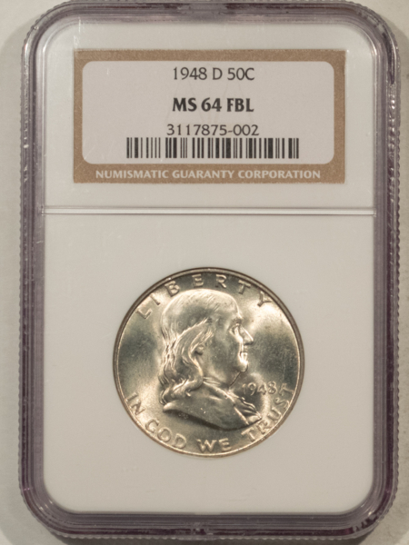 Franklin Halves 1948-D FRANKLIN HALF DOLLAR – NGC MS-64 FBL SATINY WHITE
