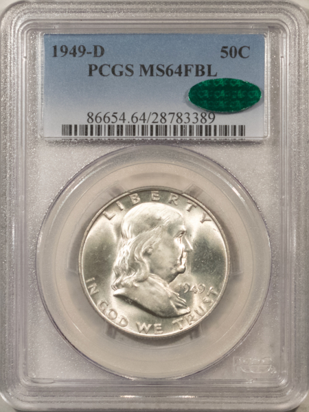 CAC Approved Coins 1949-D FRANKLIN HALF DOLLAR – PCGS MS-64 FBL, PREMIUM QUALITY! CAC APPROVED!