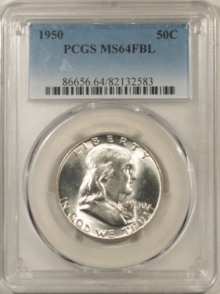 Franklin Halves 1950 FRANKLIN HALF DOLLAR – PCGS MS-64 FBL, BLAST WHITE