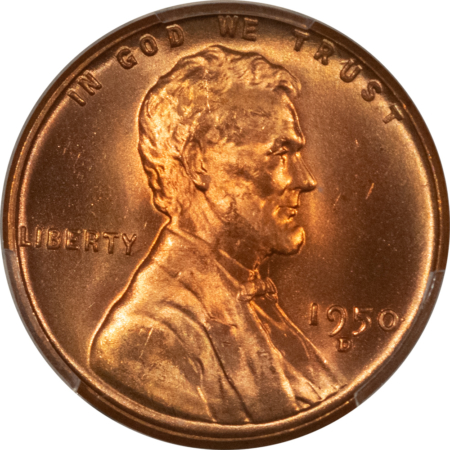 Lincoln Cents (Wheat) 1950-D LINCOLN CENT – PCGS MS-66+ RD, SUPERB! PREMIUM QUALITY!