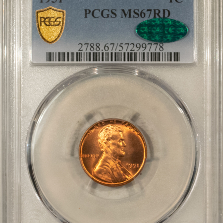 CAC Approved Coins 1951 LINCOLN CENT – PCGS MS-67 RD, POP 14 @ CAC, NONE FINER! CAC APPROVED!