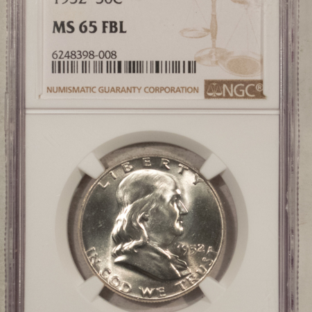 Franklin Halves 1952 FRANKLIN HALF DOLLAR – NGC MS-65 FBL BLAST WHITE GEM!