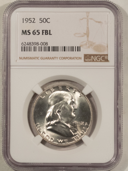 Franklin Halves 1952 FRANKLIN HALF DOLLAR – NGC MS-65 FBL BLAST WHITE GEM!
