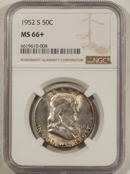 Franklin Halves 1952-S FRANKLIN HALF DOLLAR – NGC MS-66+ ORIGINAL & REALLY PRETTY!