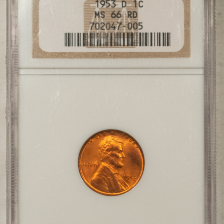 Lincoln Cents (Wheat) 1953-D LINCOLN CENT – NGC MS-66 RD, PRETTY!