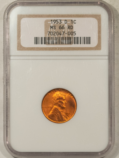 Lincoln Cents (Wheat) 1953-D LINCOLN CENT – NGC MS-66 RD, PRETTY!