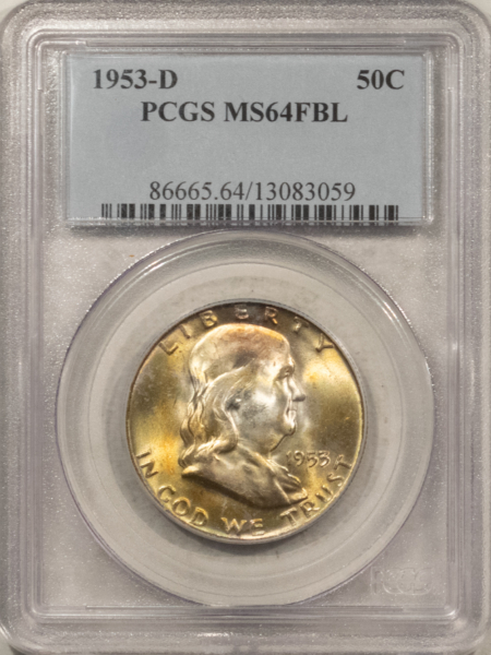 Franklin Halves 1953-D FRANKLIN HALF DOLLAR – PCGS MS-64 FBL, GORGEOUS!
