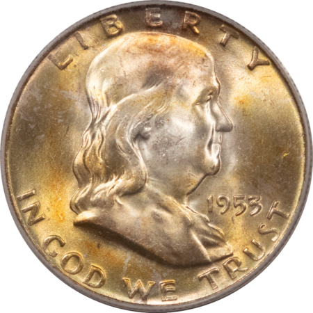 Franklin Halves 1953-D FRANKLIN HALF DOLLAR – PCGS MS-64 FBL, GORGEOUS!