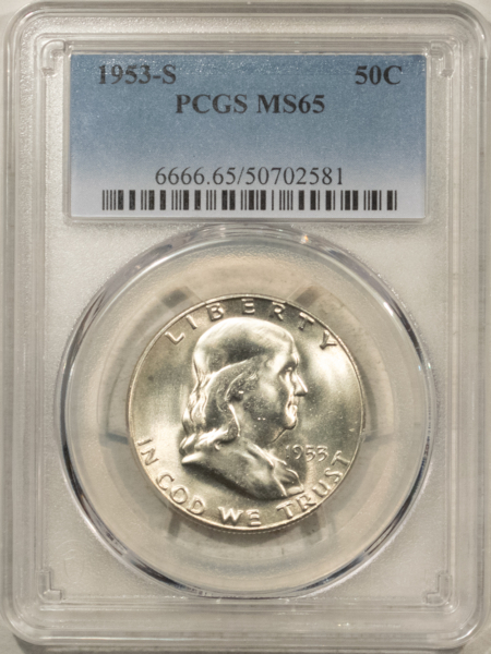 Franklin Halves 1953-S FRANKLIN HALF DOLLAR – PCGS MS-65 WHITE GEM!