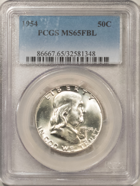 Franklin Halves 1954 FRANKLIN HALF DOLLAR – PCGS MS-65 FBL BLAST WHITE