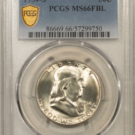 Franklin Halves 1954-S FRANKLIN HALF DOLLAR – PCGS MS-66 FBL, A BLAZER!
