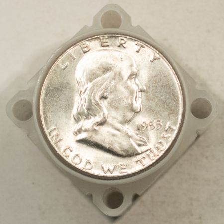 Coin Rolls 1955 FRANKLIN HALF DOLLARS – ORIGINAL BRILLIANT UNCIRCUALTED 20 COIN ROLL, NICE!